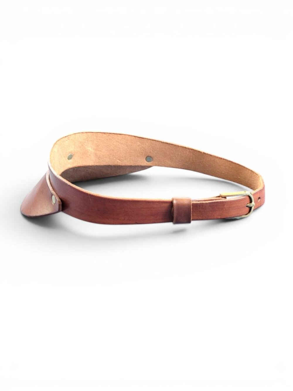 Artisan Made Leather Sun Visor in Rich Golden Brown with Brushed Gold Accents - Picture 3 of 13